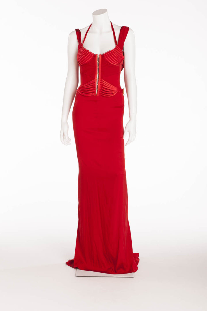 tom ford red ruched dress 2002 Tom Ford For Yves Saint Laurent Ruched Blouse and Skirt