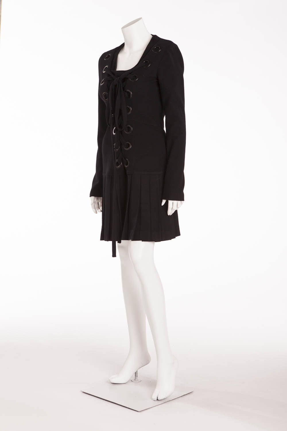 Givenchy - Black Wool Lace Up Dress