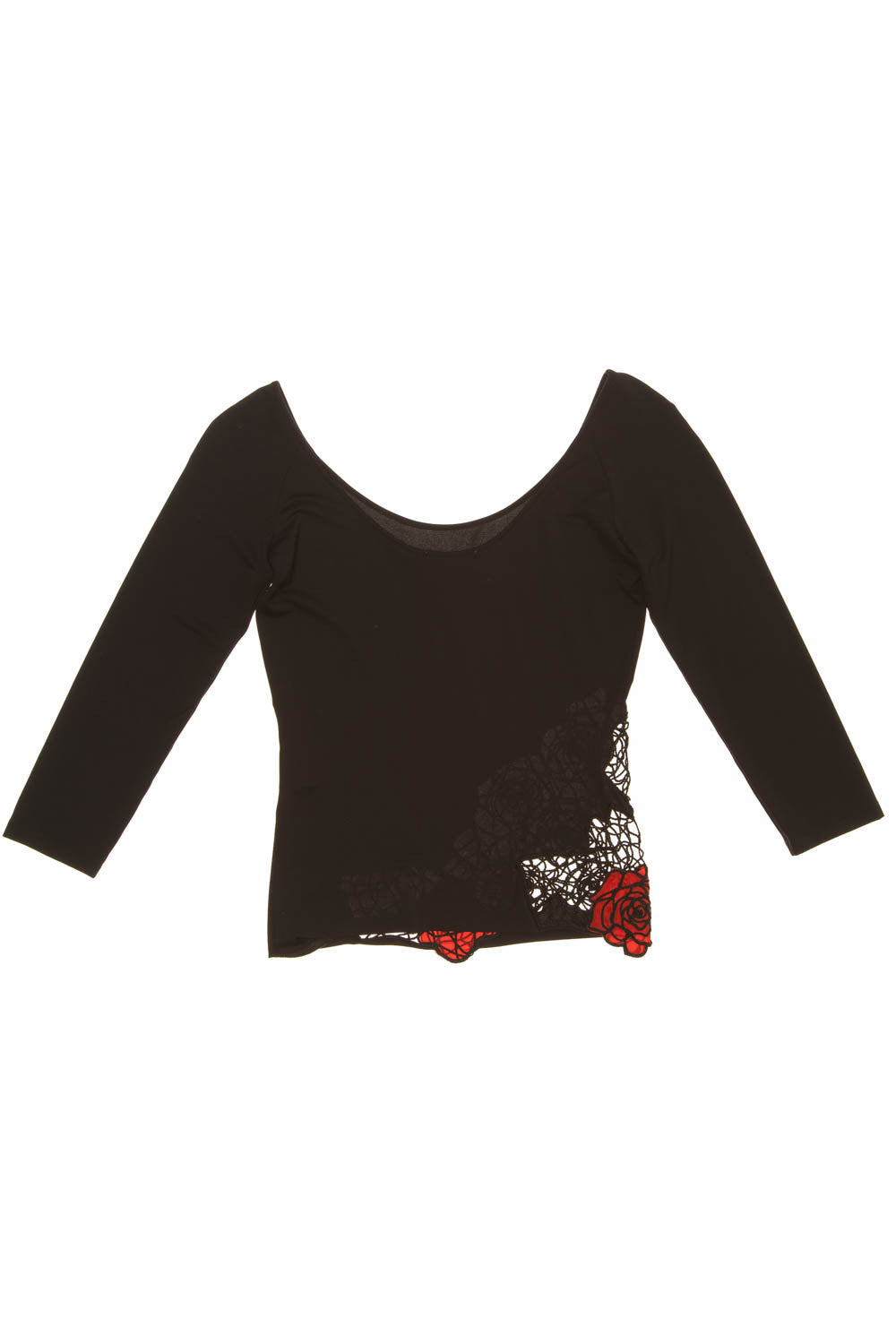 BLUMARINE 薔薇柄が美しいアンサンブル Blumarine - Black Top with Red Roses - IT 42 – LUXHAVE
