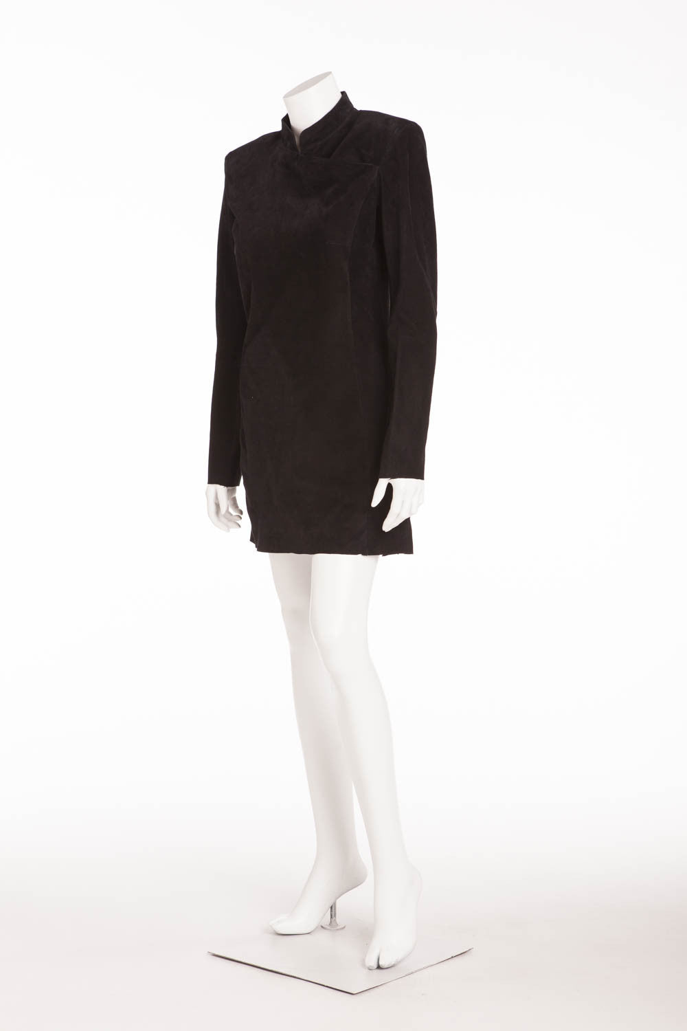 knee length dresses for ladies Balmain - NWT Long Sleeve Suede Black Mini Dress