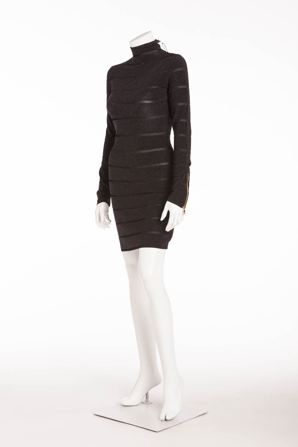 Balmain - NWT Black Long Sleeve Mini Dress Gold Zippers - FR 40 LUXHAVE Balmain - NWT Black Long Sleeve Mini Dress Gold Zippers - FR 40 LUXHAVE