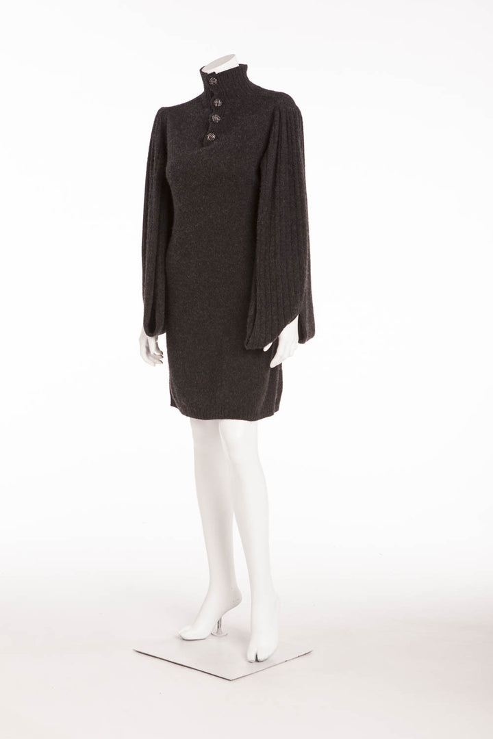 CHANEL★素敵！22C Black/Ecru Open Knit Sweater Dress NWT 22C CHANEL BLACK ECRU CC BUTTONS COTTON SILK LONG