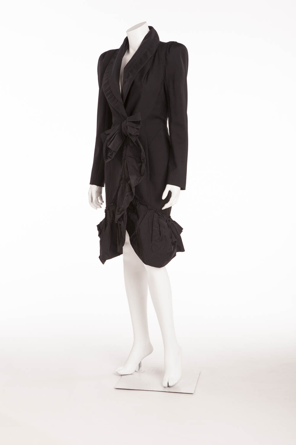 Louis Vuitton - Black Coat with Ruffle On Bottom - FR 38 – LUXHAVE