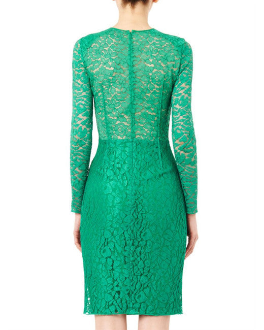 Nina Ricci - Green Long Sleeve Dentelle Lace Dress - FR 38 LUXHAVE Nina Ricci - Green Long Sleeve Dentelle Lace Dress - FR 38 LUXHAVE
