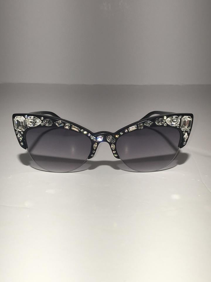 Sonia Rykiel - Jeweled Front Cat Eye Black Sunglasses - One